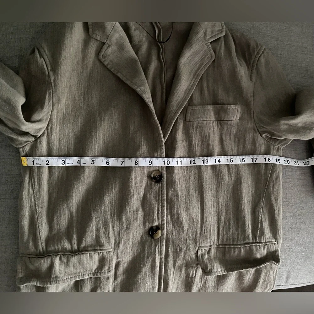 ZARA Green Linen Blend Button Blazer Jacket Women's Small - Picture 6 of 9